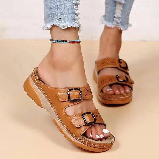Solace Double Buckle Wedge Sandal
